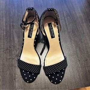 Isaac Mizrahi Highline United Black & White Dot Espadrille Wedges Size 9 1/2